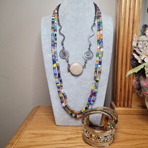 Jewelry Bundle- 3 Stone/Glass Necklaces and 5 Metal Bracelets
